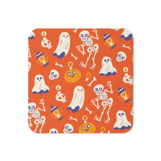 Cute Halloween Monsters (Orange v2) Cork-back coaster