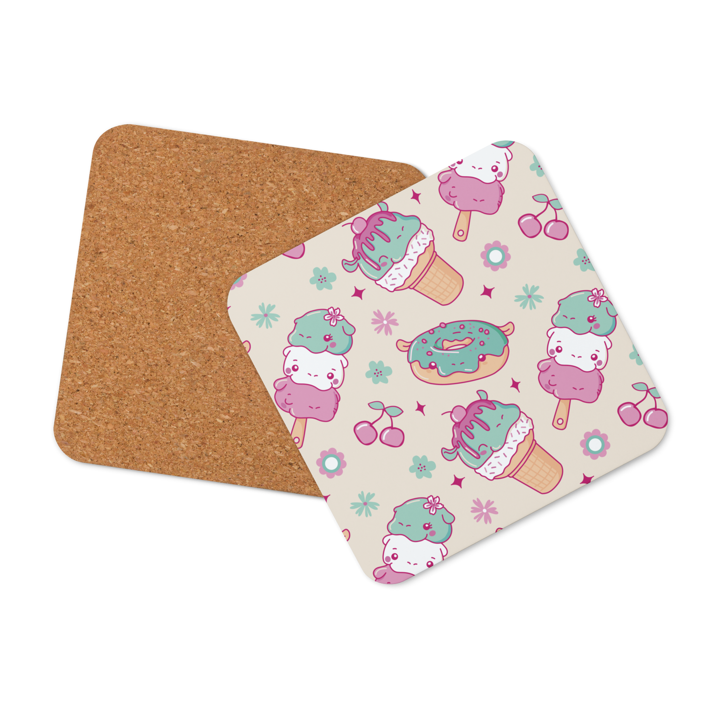 Cute Hippos food Cork-back coaster