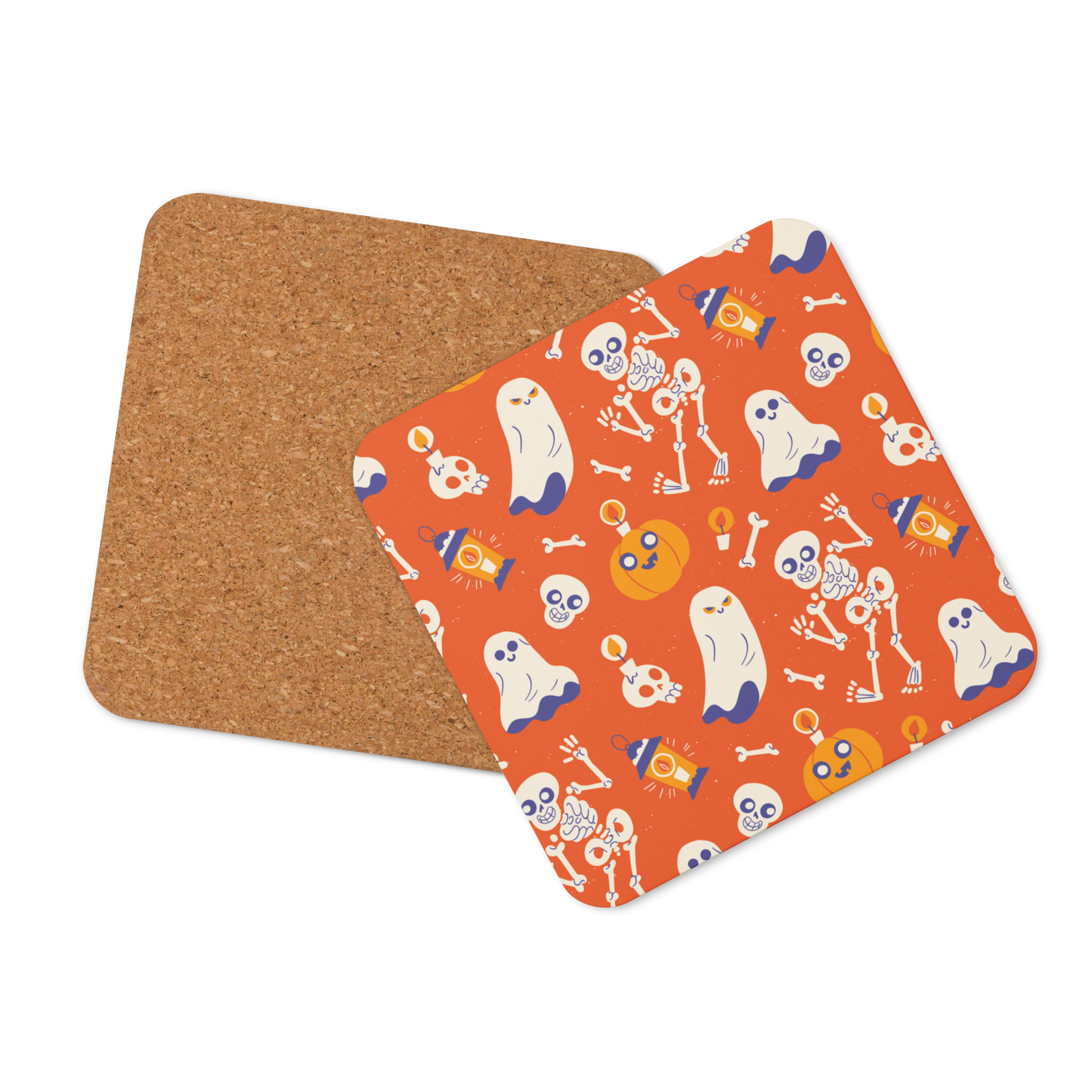 Cute Halloween Monsters (Orange v2) Cork-back coaster