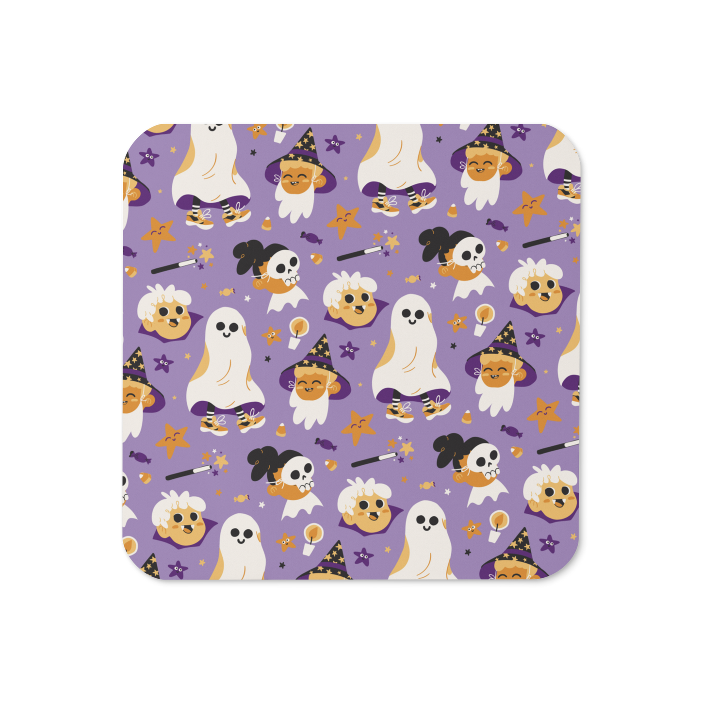 Cute Halloween Monsters (Purple) Cork-back coaster