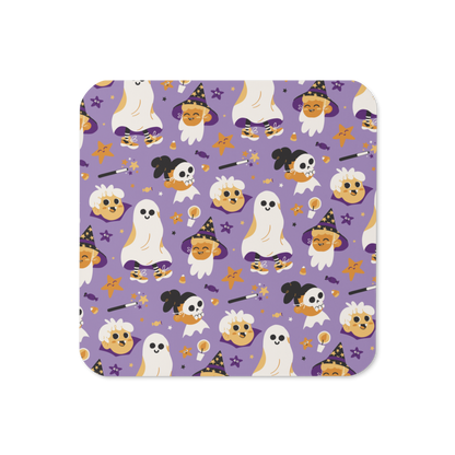 Cute Halloween Monsters (Purple) Cork-back coaster