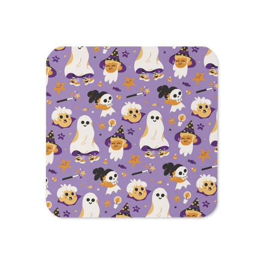 Cute Halloween Monsters (Purple) Cork-back coaster