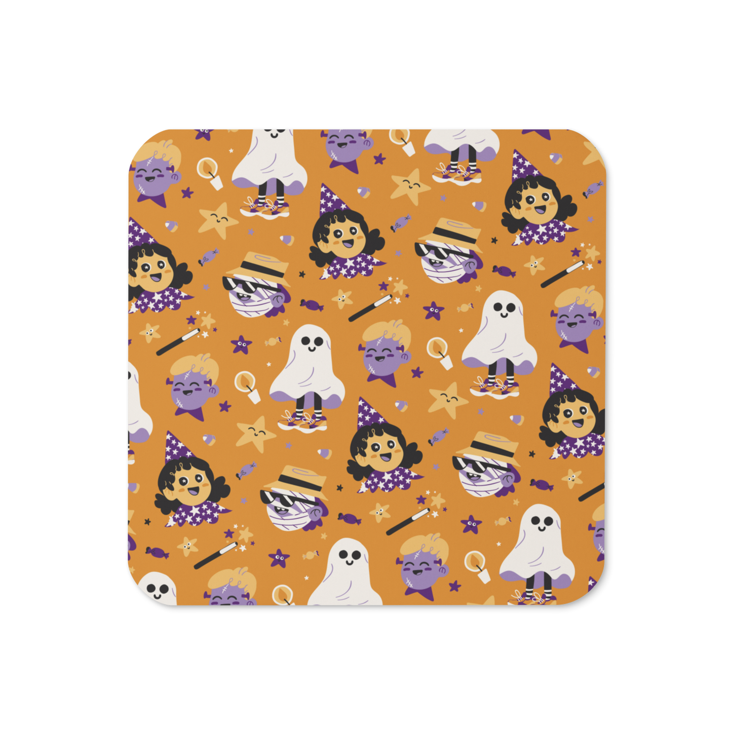 Cute Halloween Monsters (Orange) Cork-back coaster