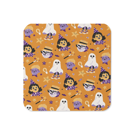 Cute Halloween Monsters (Orange) Cork-back coaster