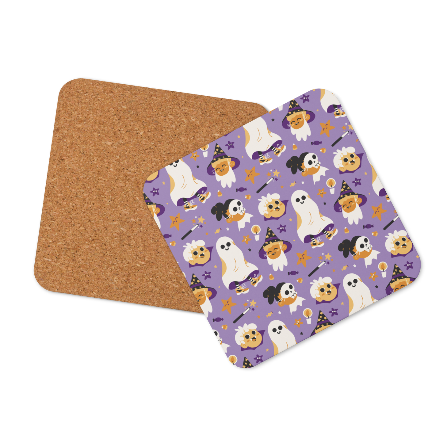 Cute Halloween Monsters (Purple) Cork-back coaster