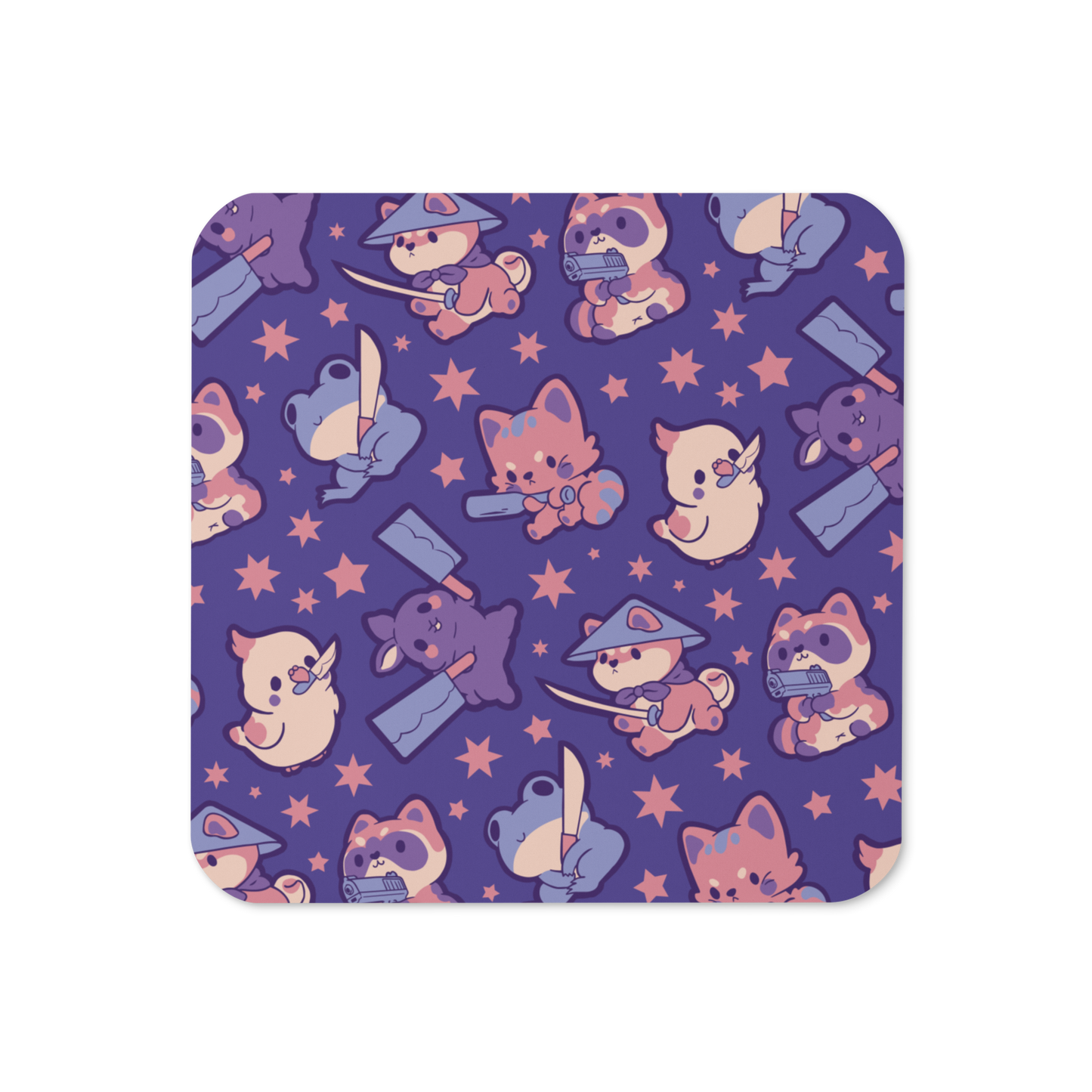 Cute armed Animals (Purple) Cork-back coaster