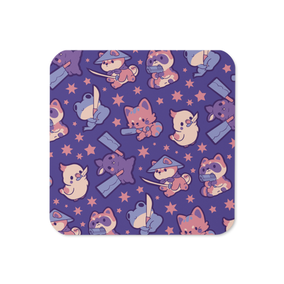 Cute armed Animals (Purple) Cork-back coaster