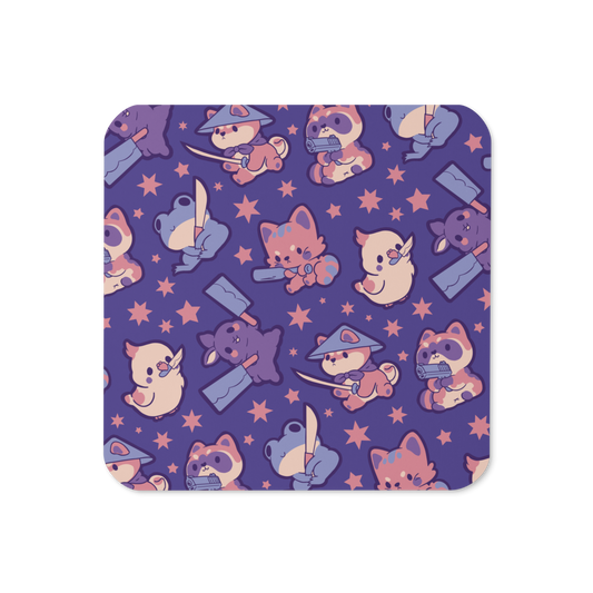 Cute armed Animals (Purple) Cork-back coaster