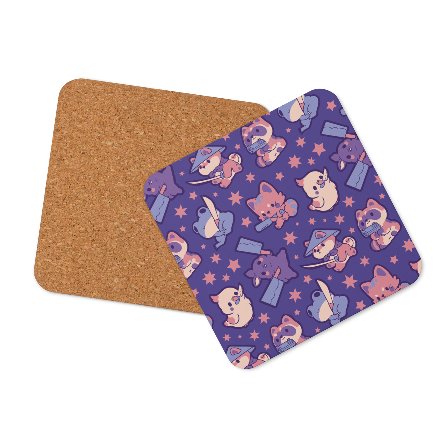 Cute armed Animals (Purple) Cork-back coaster