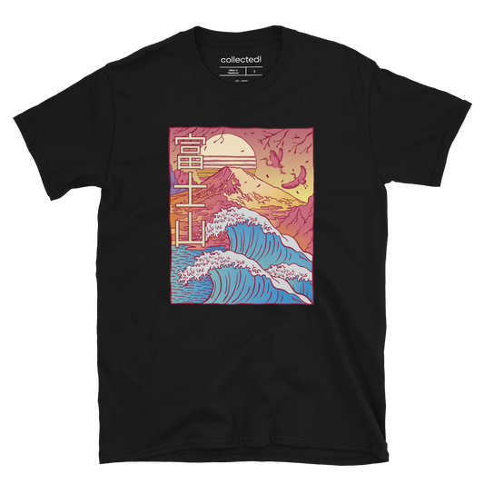 Mount Fuji with Waves Unisex T-Shirt - Collected Vibes