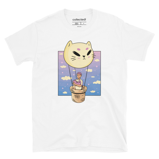 Boy with cat in Balloon v2 Unisex T-Shirt - Collected Vibes